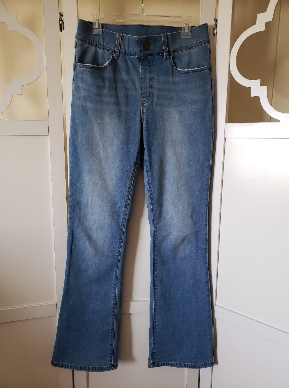 Betabrand Signiture Mid Rise Jeans Bootcut Pull Ons Size Large 1 Flaw See Pic